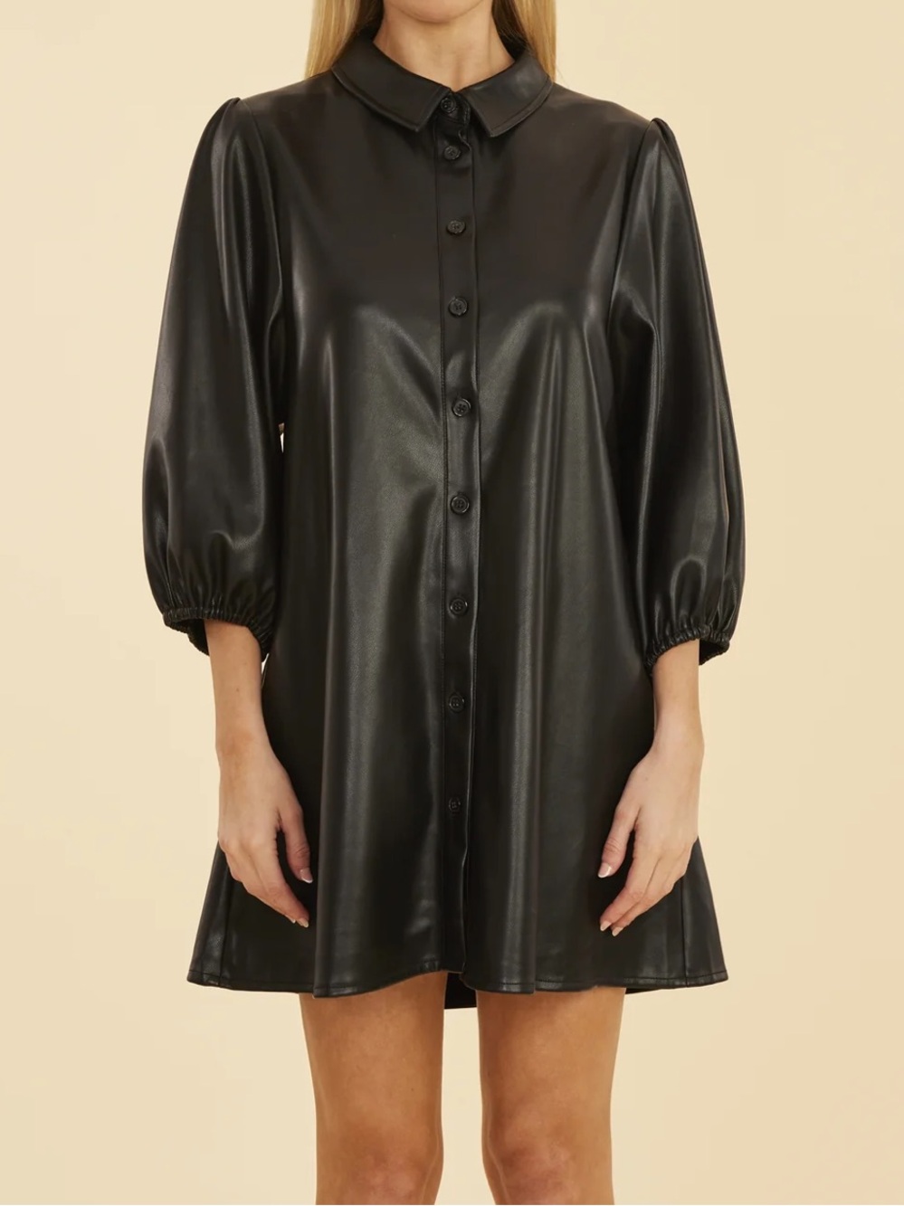 Dolce Cabo Classic Faux Leather Dress with Puff Sleeves Size S